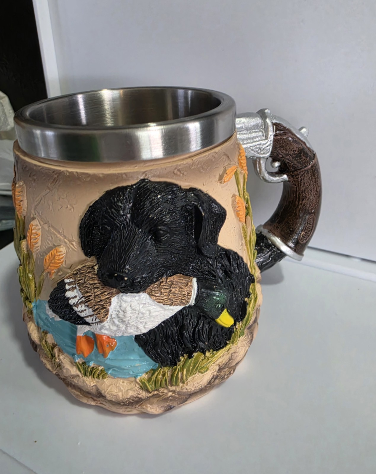Hunter Theme Resin Coffee Cup With Dog And Duck Decoration Unique Hunter Mug