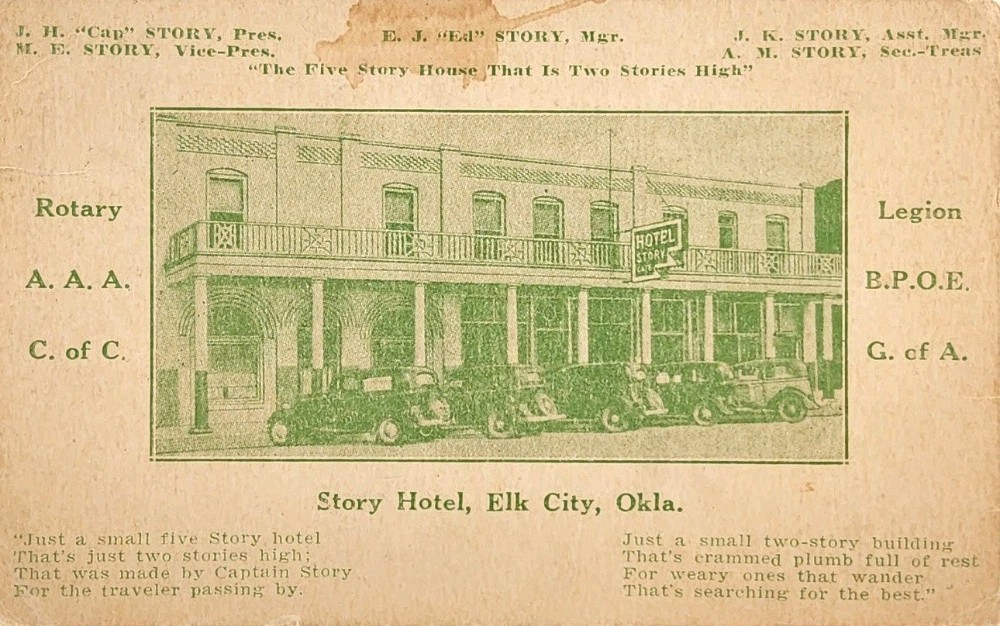 1938 R.P.O. Advertising Postcard – Story Hotel In Elk City, Oklahoma ~ #-9706