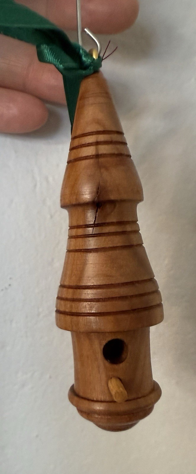 Hand Crafted Wooden Birdhouse Christmas Ornament 3.75” Tall