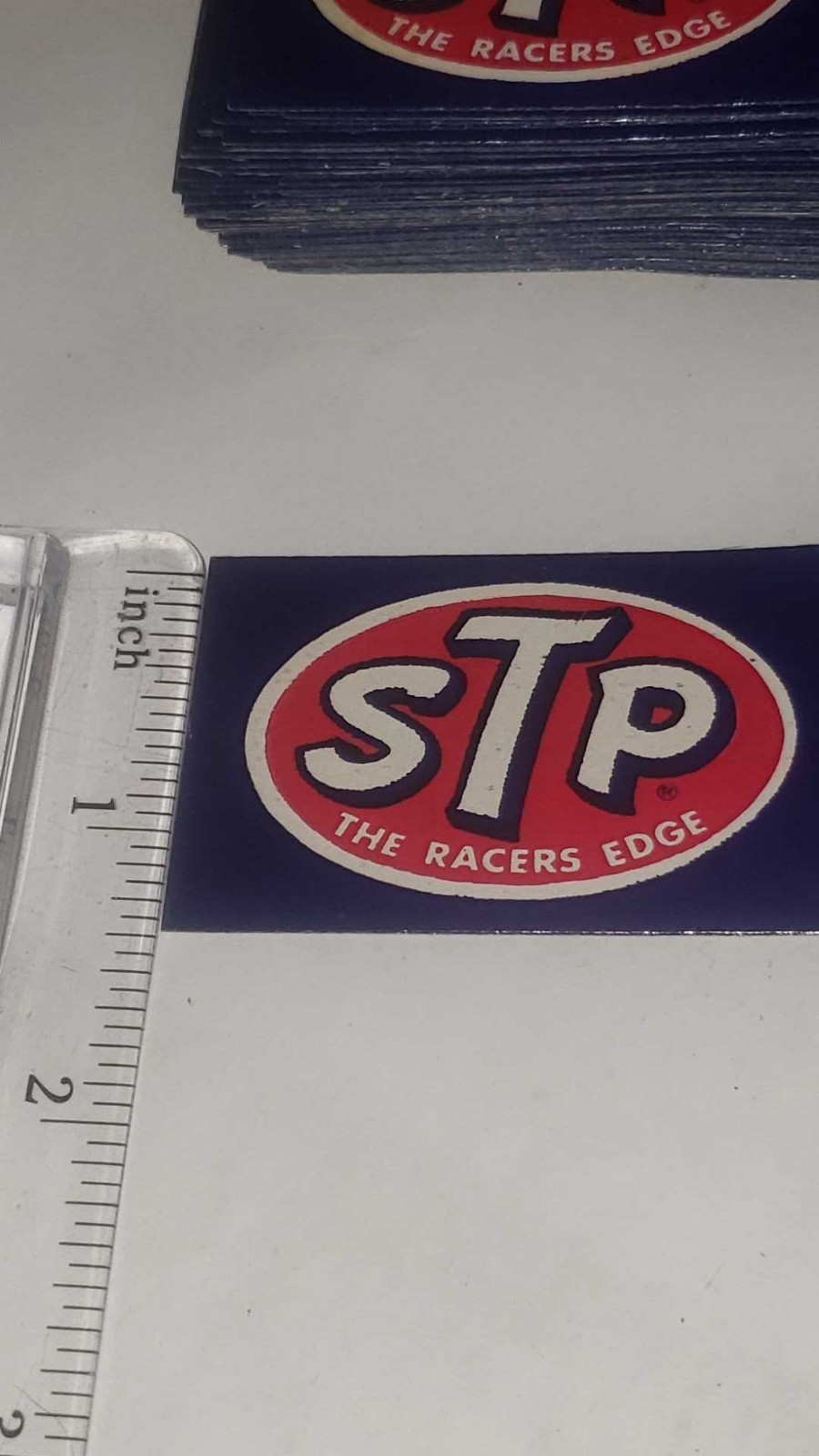 (2) Vintage STP “The Racer’s Edge” Paper-Backed Stickers – Small 1.5 X 2.25