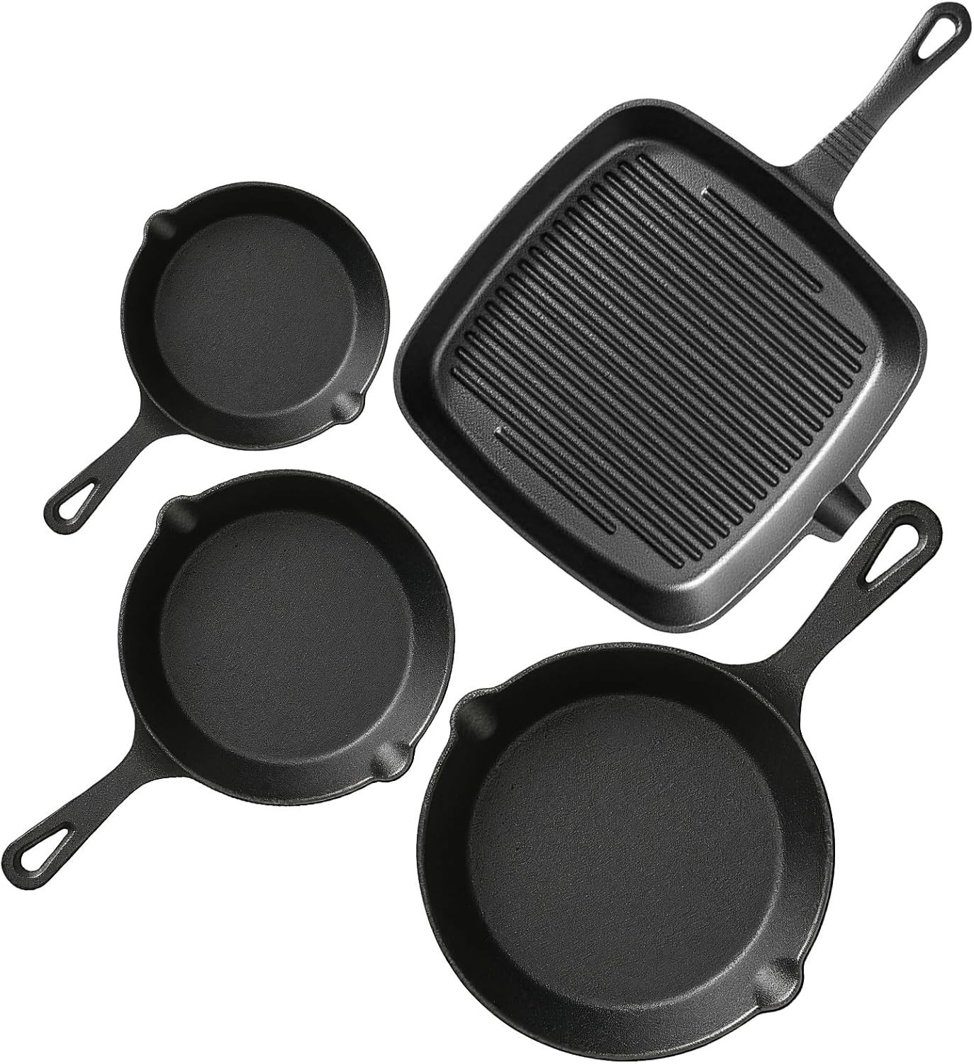 4-Piece Cast Iron Skillets: Pre-Seasoned, Durable & Energy Efficient Cooking Set