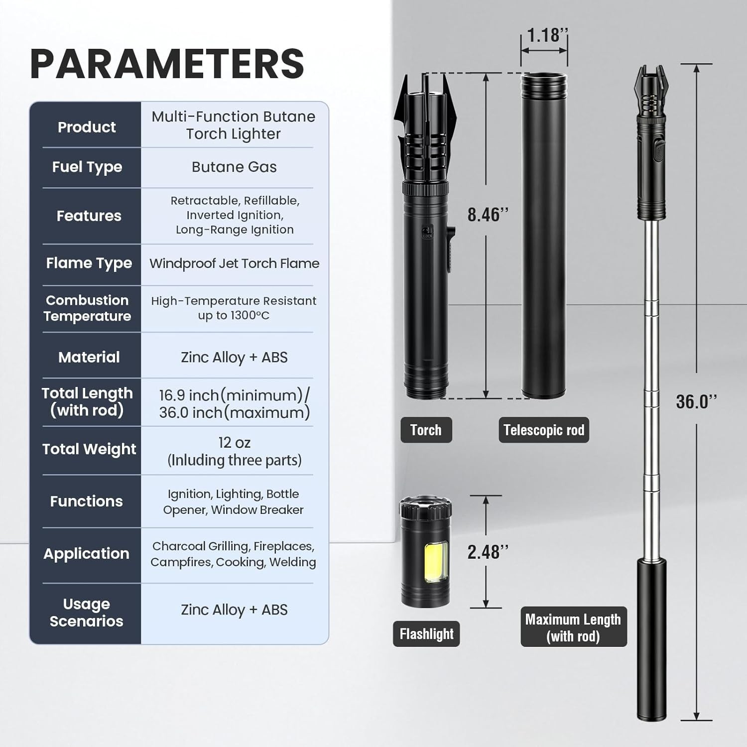 Windproof Torch Lighter 4-in-1 Camping .