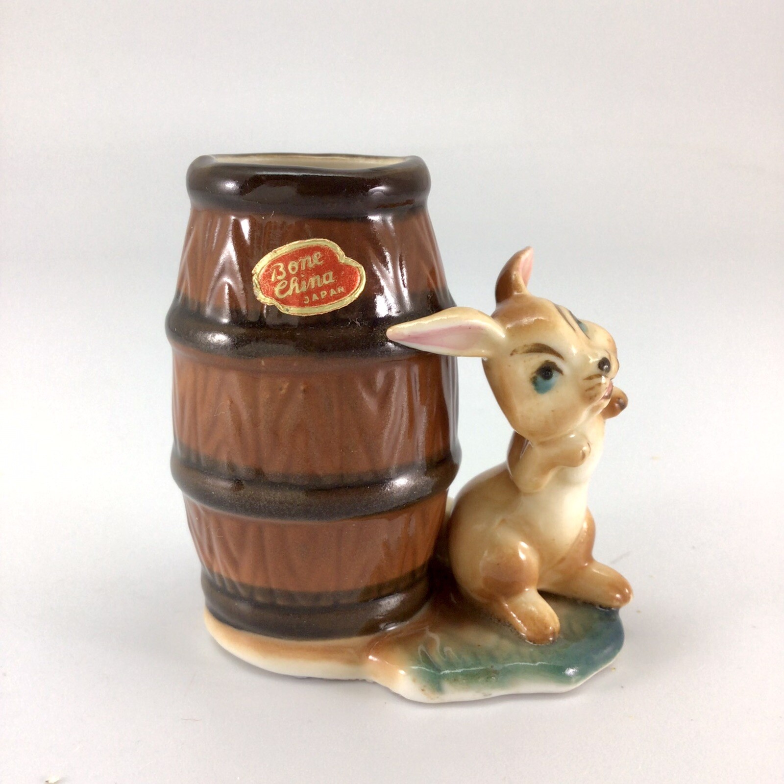 Rabbit Toothpick Holder Vintage Bunny And Barrel Bone China Miniature Japan