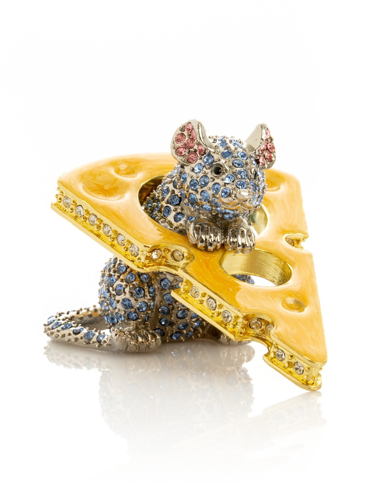 Keren Kopal Mouse with cheese Trinket box Decorated with Austrian Crystals
