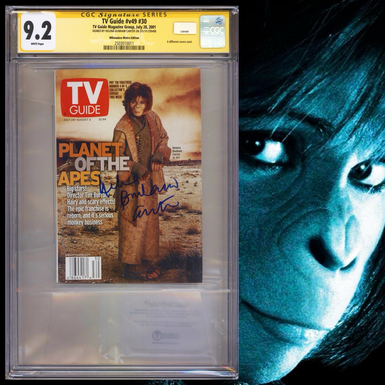CGC 9.2 SS TV Guide v49 #30 signed Helena Bonham Carter Planet of the Apes CA