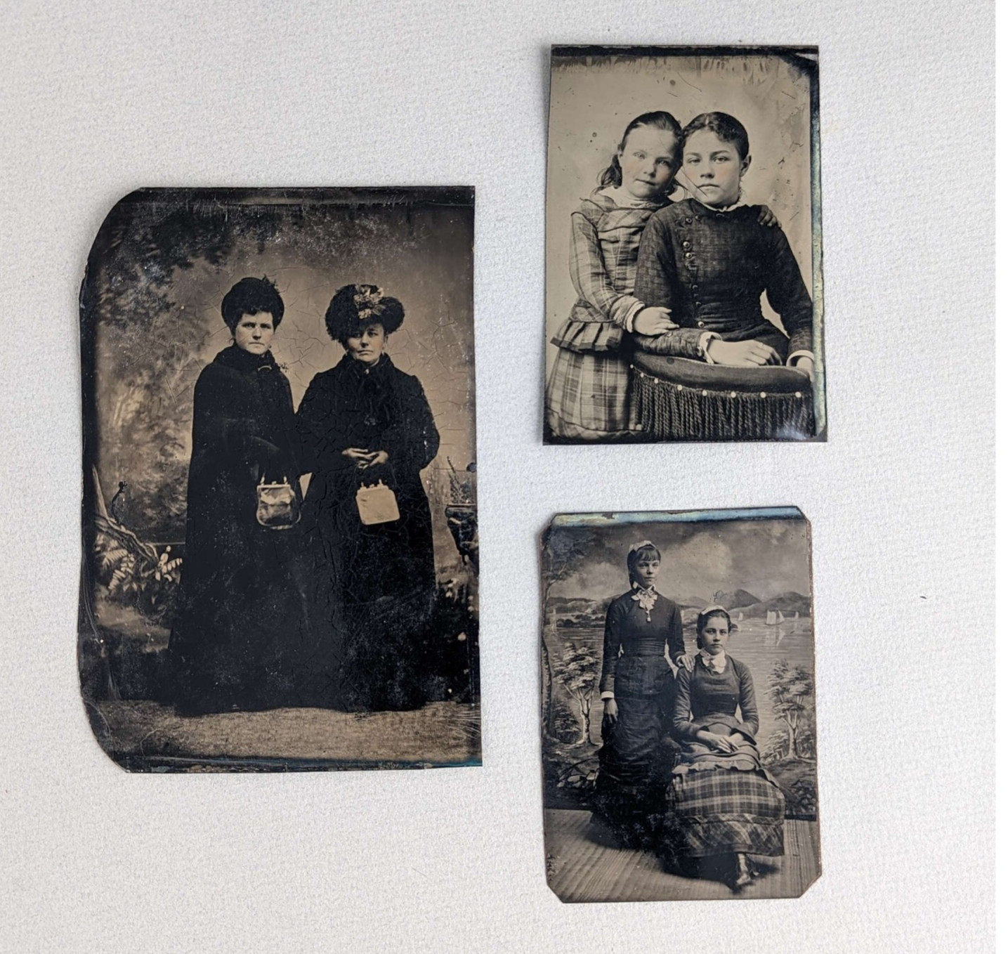 3 Tintype Photos of Sisters Children Teens Adults