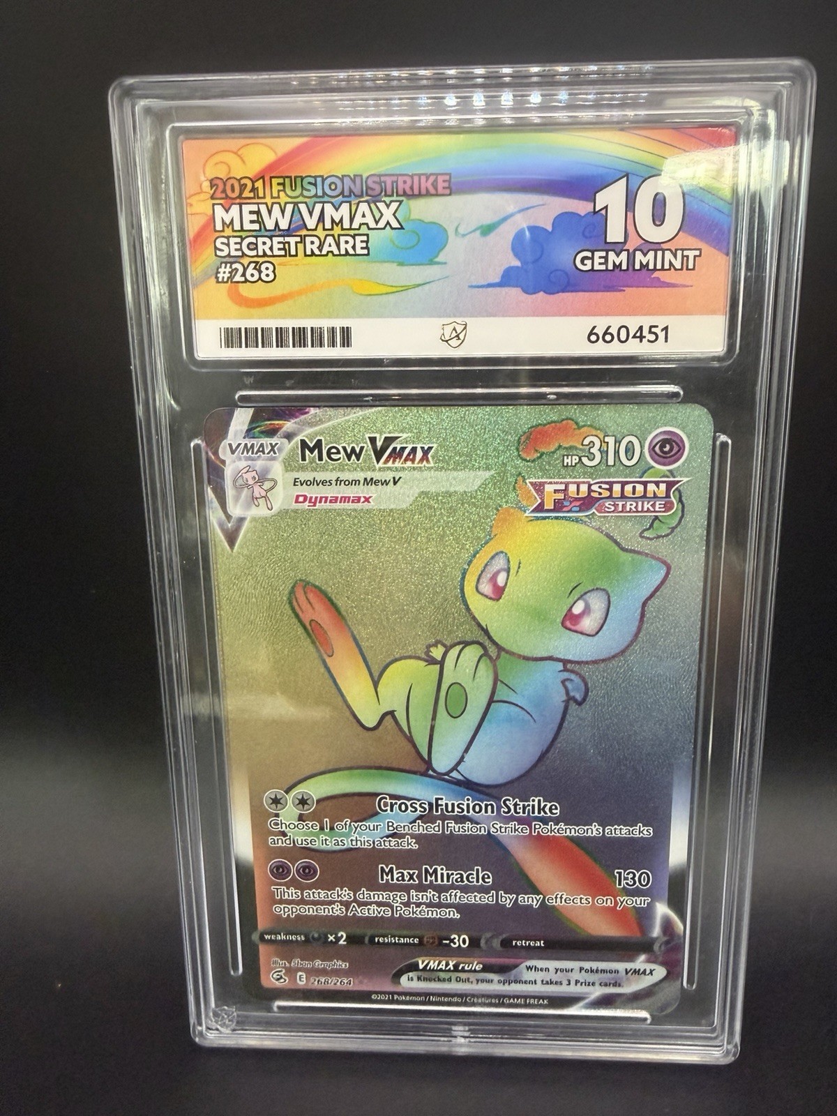 Pokémon Mew VMAX TCG 268/264 SWSH Fusion Strike Rainbow Secret Rare ACE 10 Gem