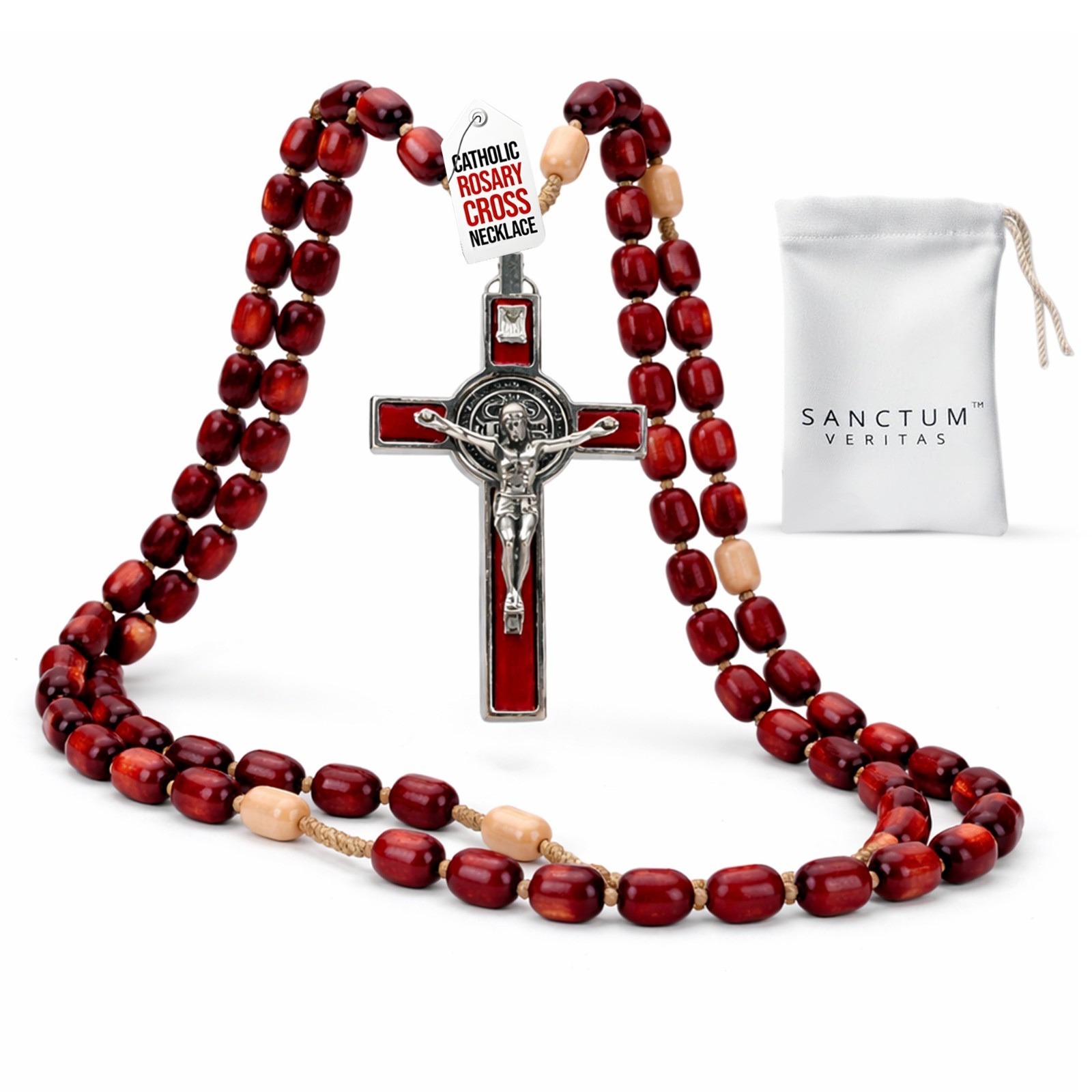 SANCTUM VERITAS Catholic Rosary Necklace | Large Bead Italian Rosary, Christian