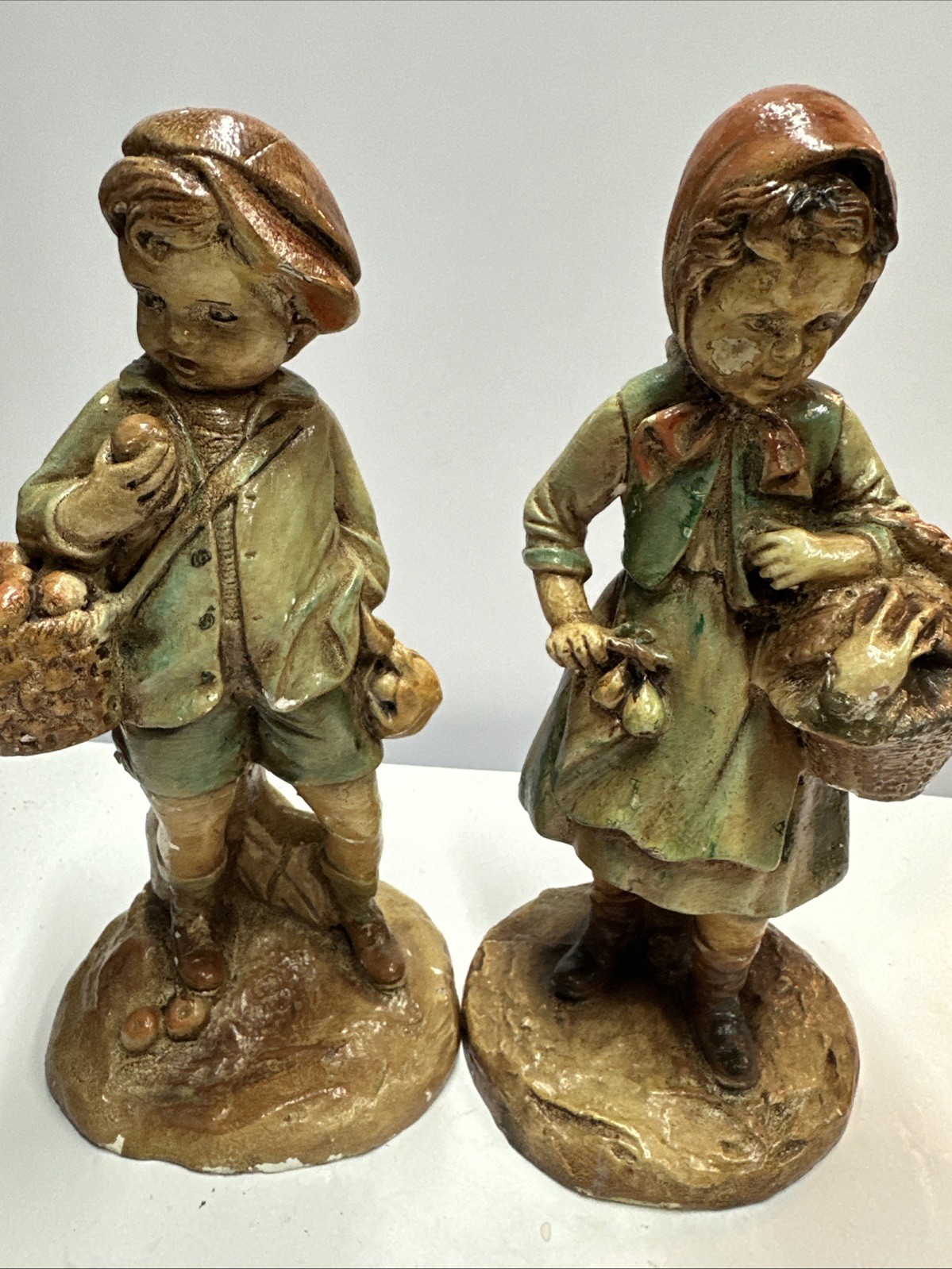 Vintage Pair Continental Studio Chalkware Prairie Farm Boy & Girl Figurines G3