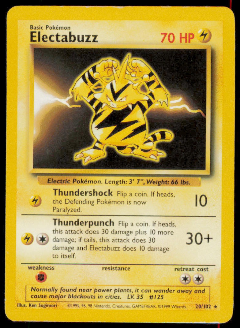Electabuzz 20/102 Rare Base Set Unlimited Pokemon Heavily Played