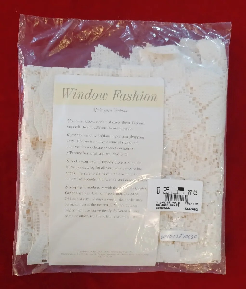 Vintage NOS Lace Eggshell Valance 60″ x 18″ Window Fashion USA
