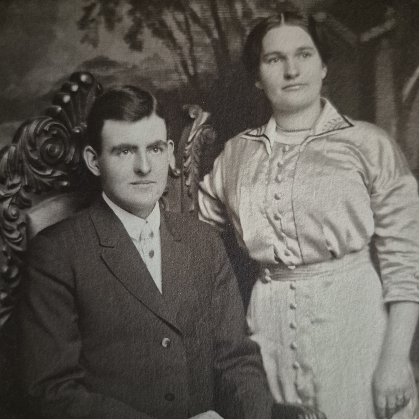 Antique Photo Edwardian Couple Merle & Lottie Minor c1910s Tecumseh Michigan