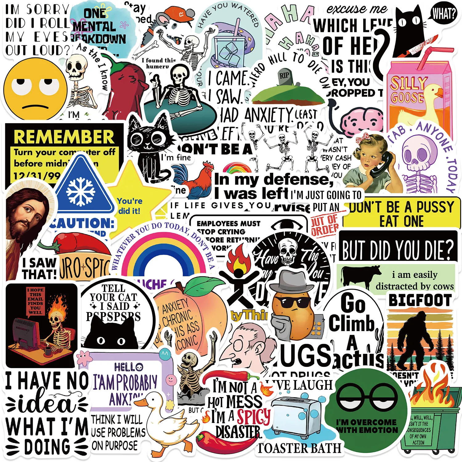 Funny Meme Creative Sarcastic Sticker Decals 10 Pack Random Mix 2 Inch Avg Size