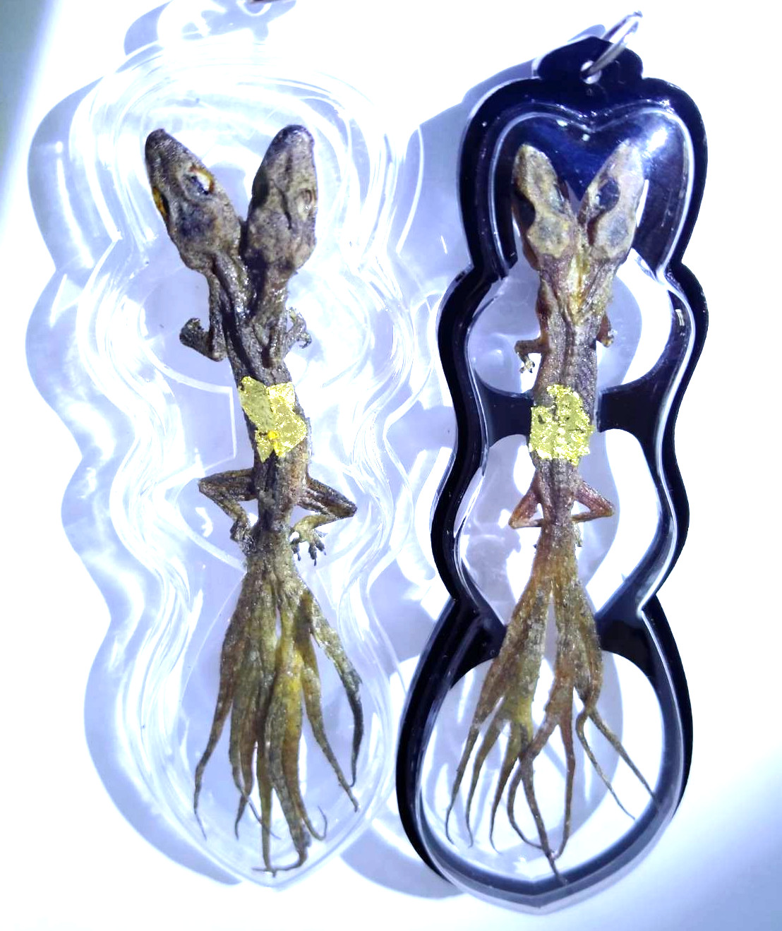 2pcs 2Head 9Tail Lizard Thai Amulet Lucky Wealth Gambling Money Charm Powerful