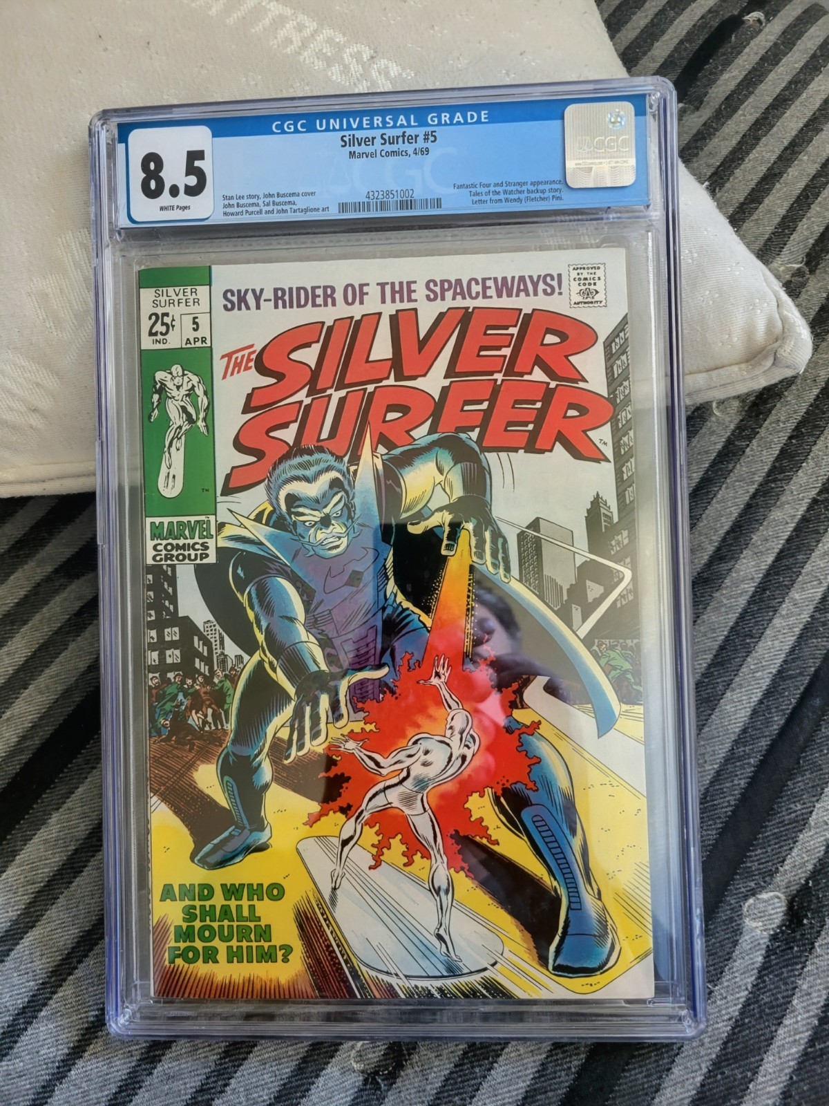 Silver Surfer #5 (1969) CGC 8.5 White Pages! The Stranger John Buscema Cover Art