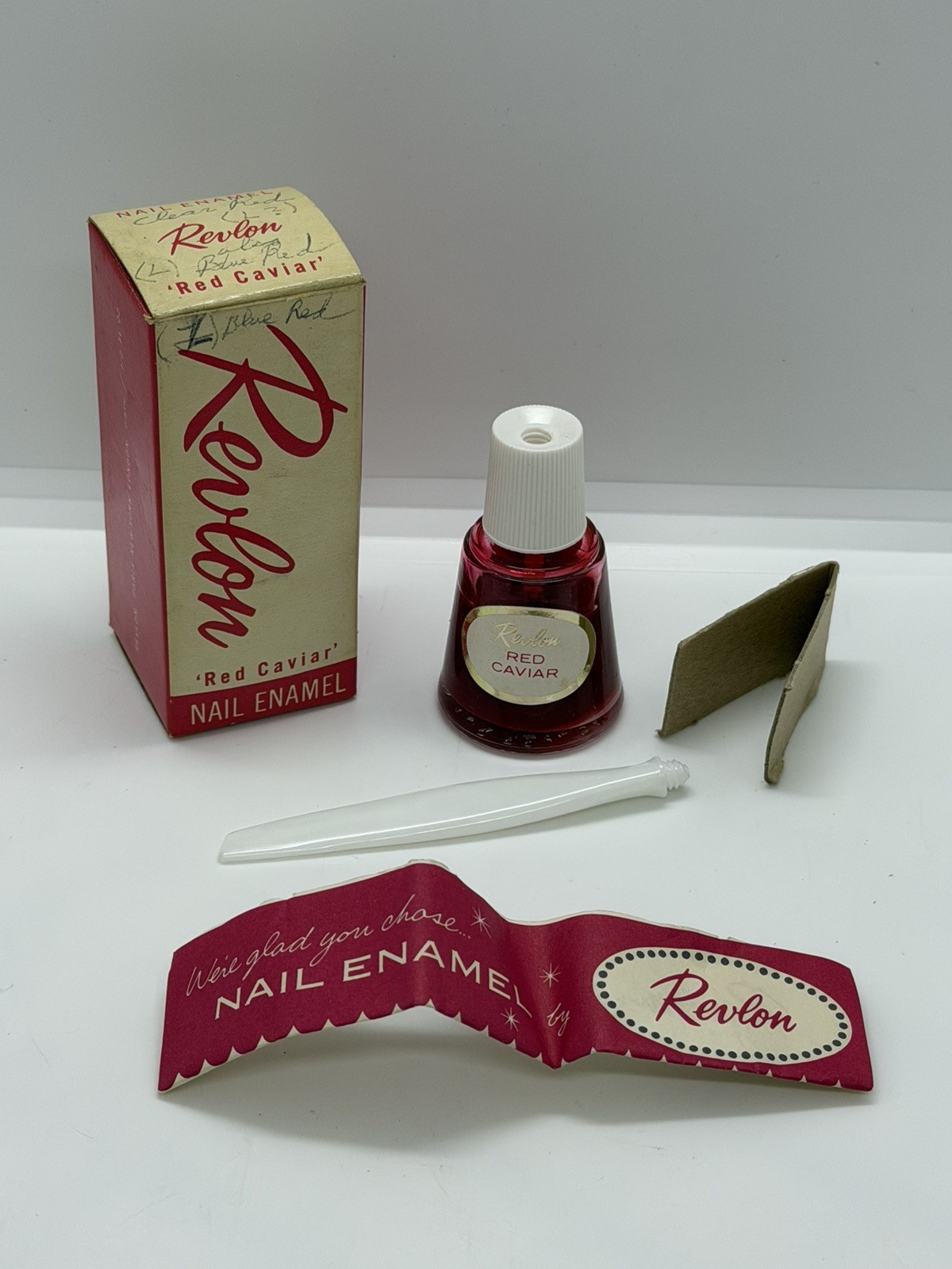 Vintage Revlon Red Caviar Nail Polish 1/2 Oz Bottle w/ Box Inserts 1950s 1950s