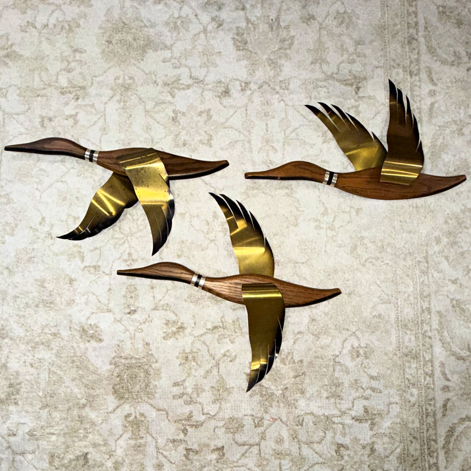 Masketeers 1960s Vintage Wood & Metal Wall Mounted Flying Bird Sculptures