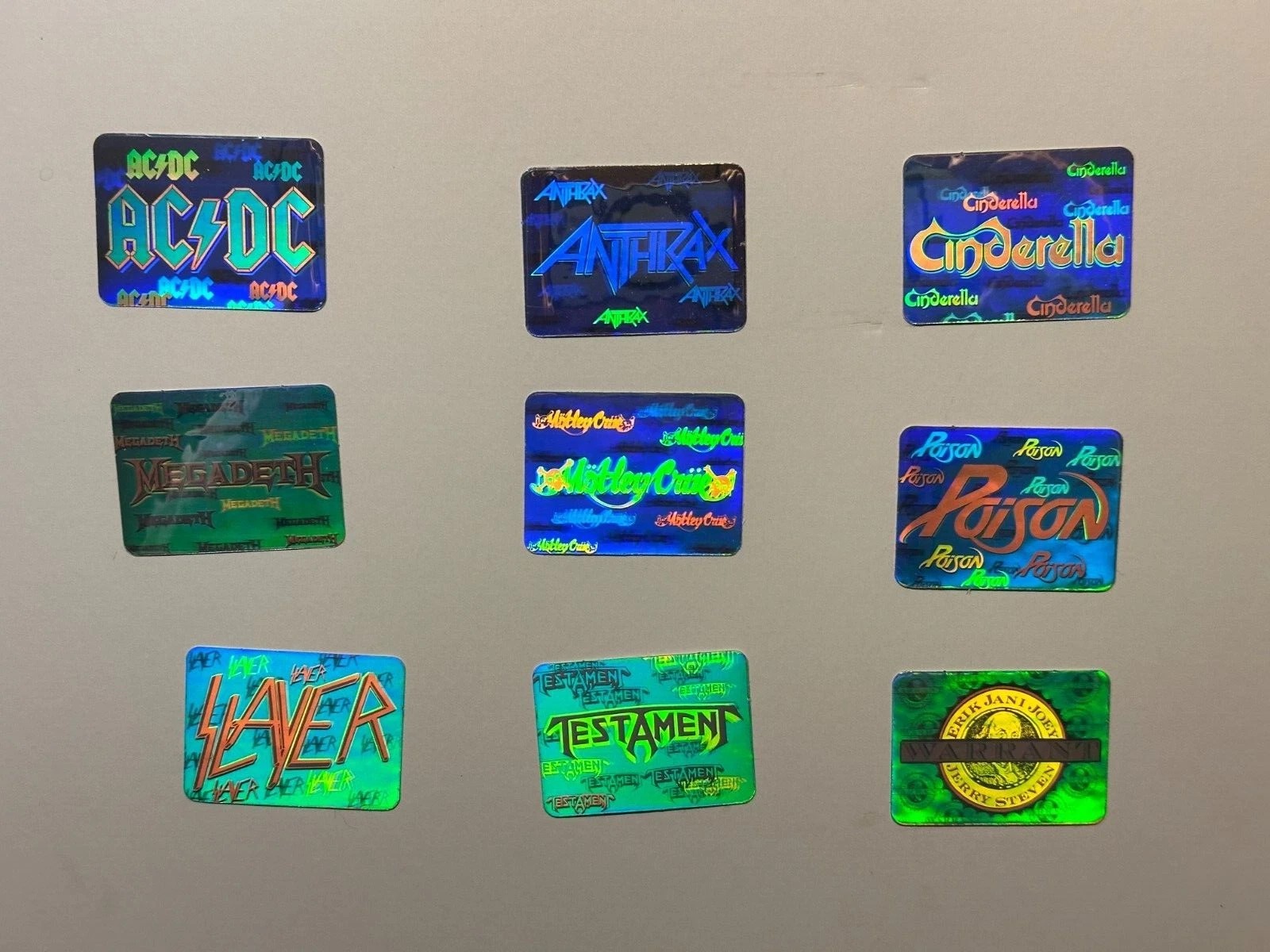 1991 Brockum Rock Cards set of 9 mini holograms ACDC, Slayer, Poison, Megadeth +