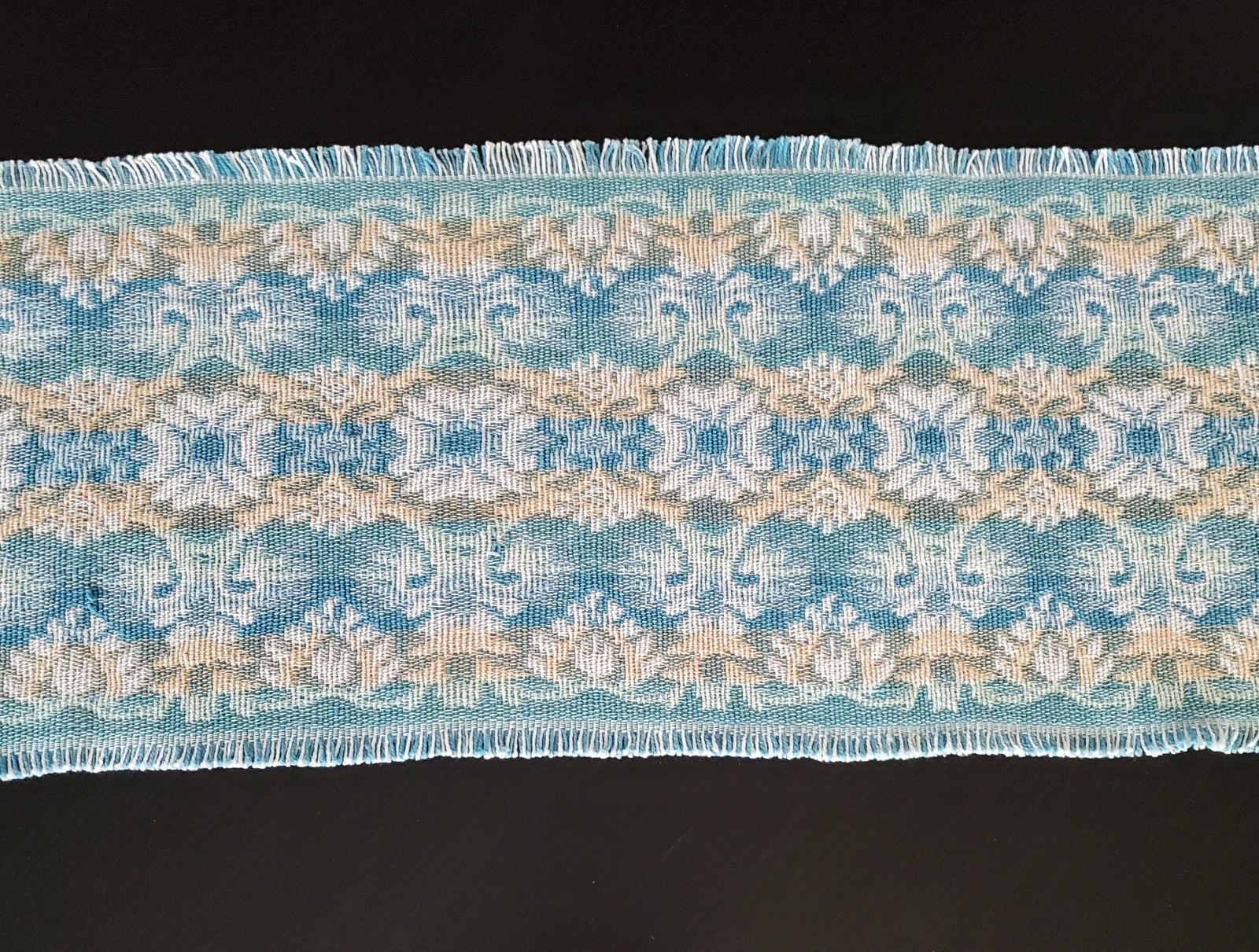 Vintage Blue and Ivory Tapestry Table Runner 72″