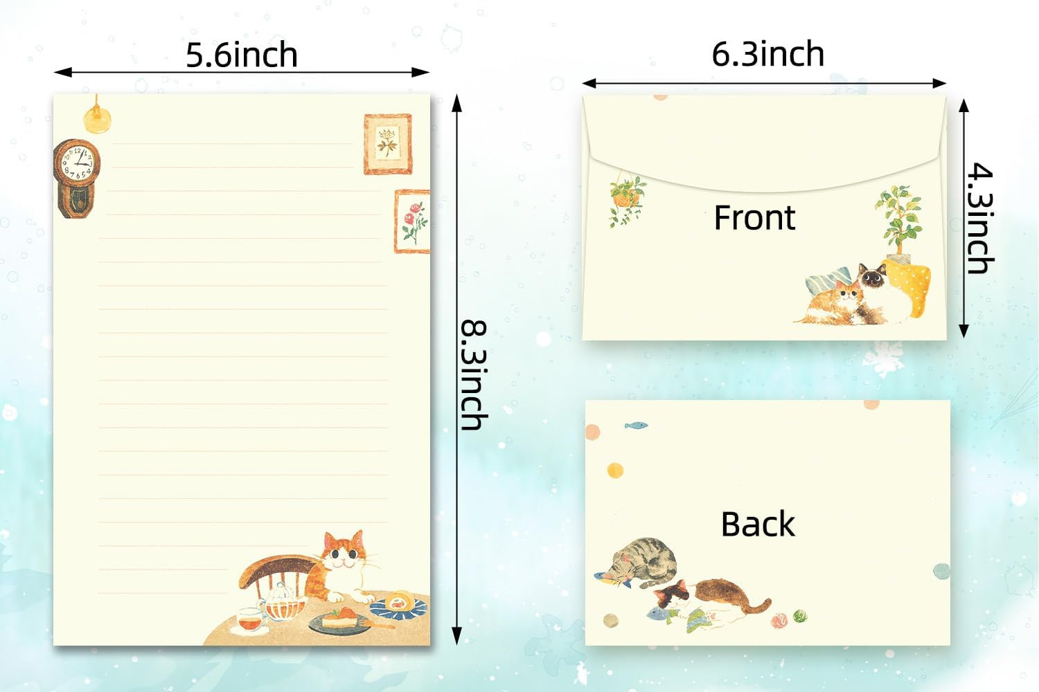 72 Pieces Cute Cat Writing Paper and Envelopes, 8.3X5.6 Inch Stationery Set,
