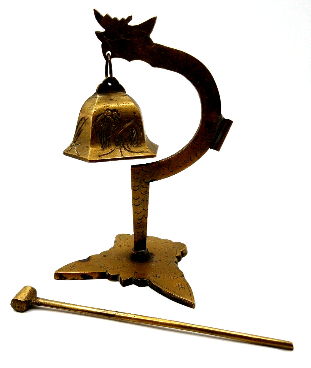 Brass Dragon Standing Vintage Bell Tower with Striker