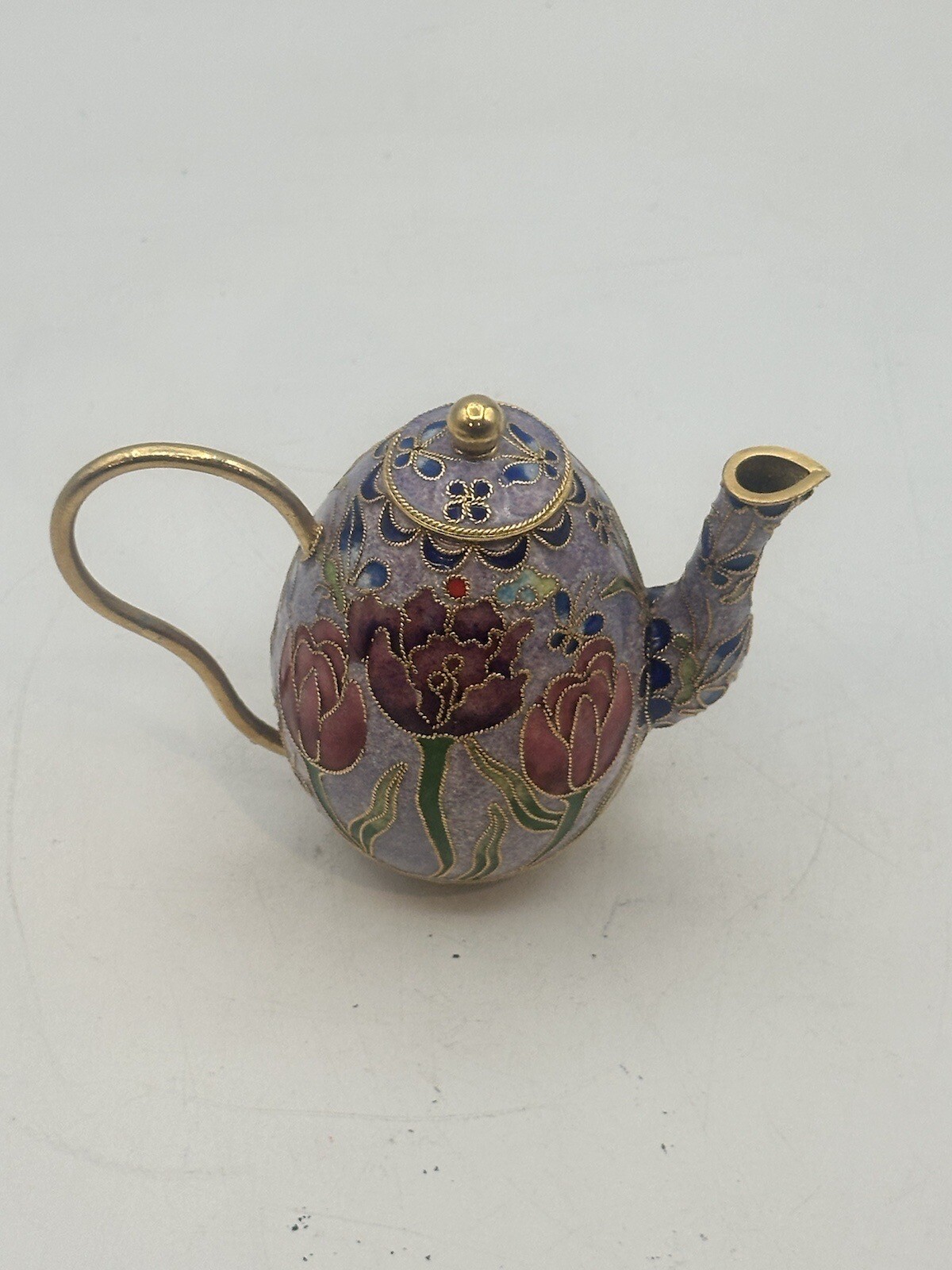 Cloisonné Tulip Teapot Miniature Figure