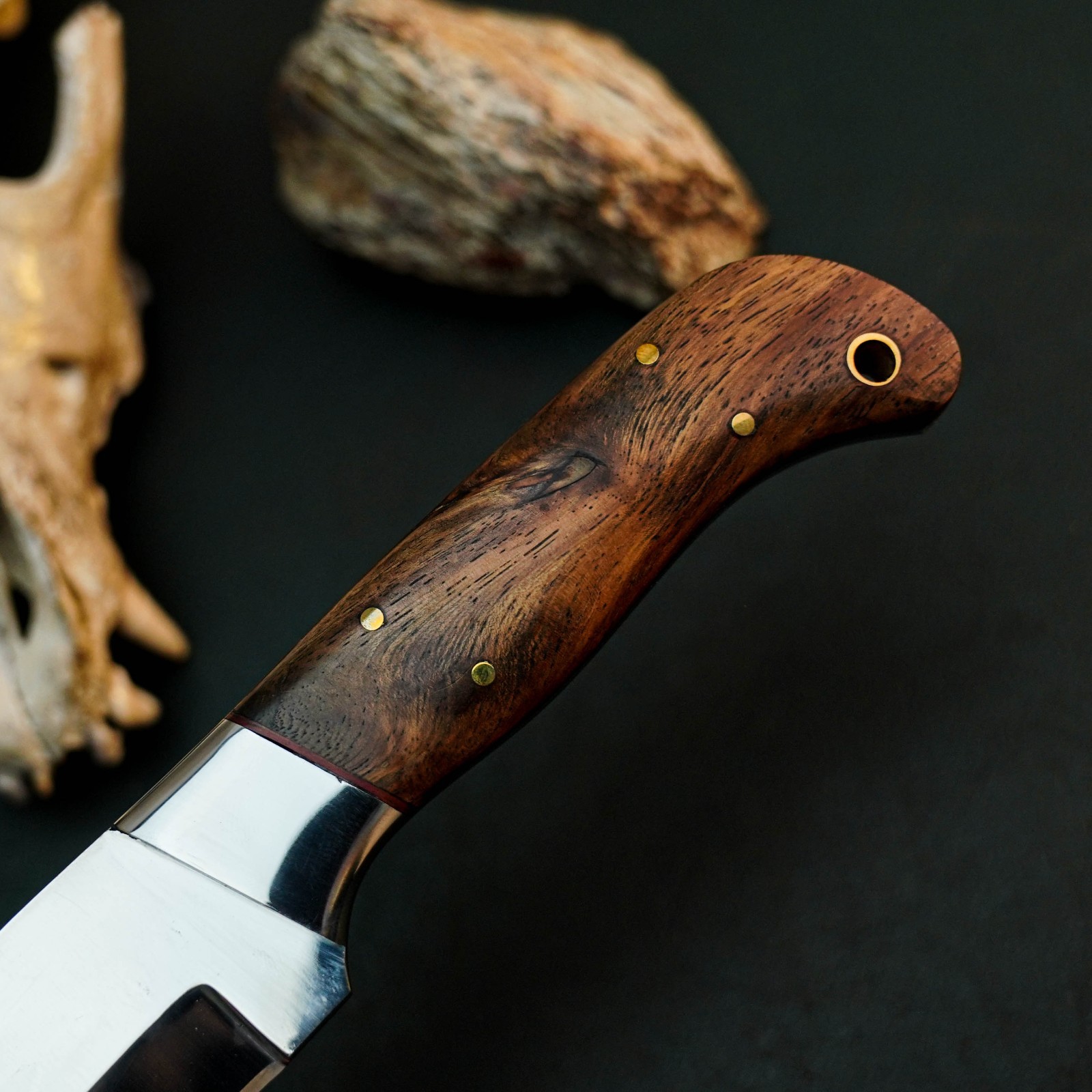 8.7 Inch Bushcraft Hunting Knife Stainless Steel Hunting Blade Wood Handle