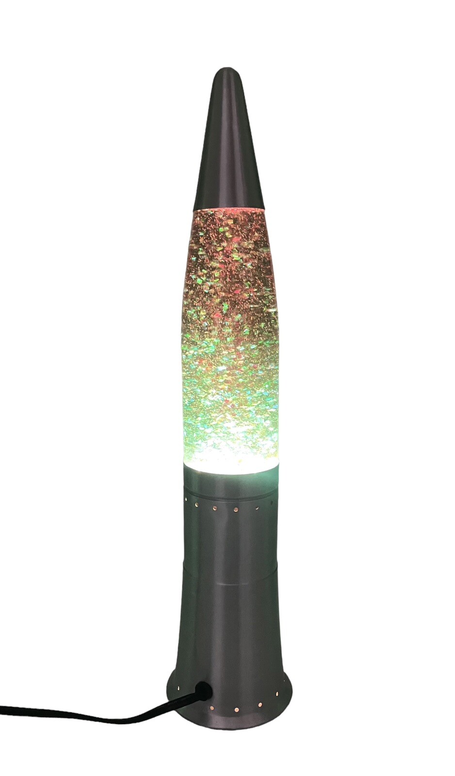 Vtg Pliable Art Motion Glitter Silver Bullet Rocket Lava Lamp Green