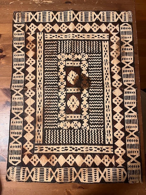 Vintage Handmade Fiji Tapa Bark Cloth Mat Wall Art 24 3/4″ x 17 1/2″
