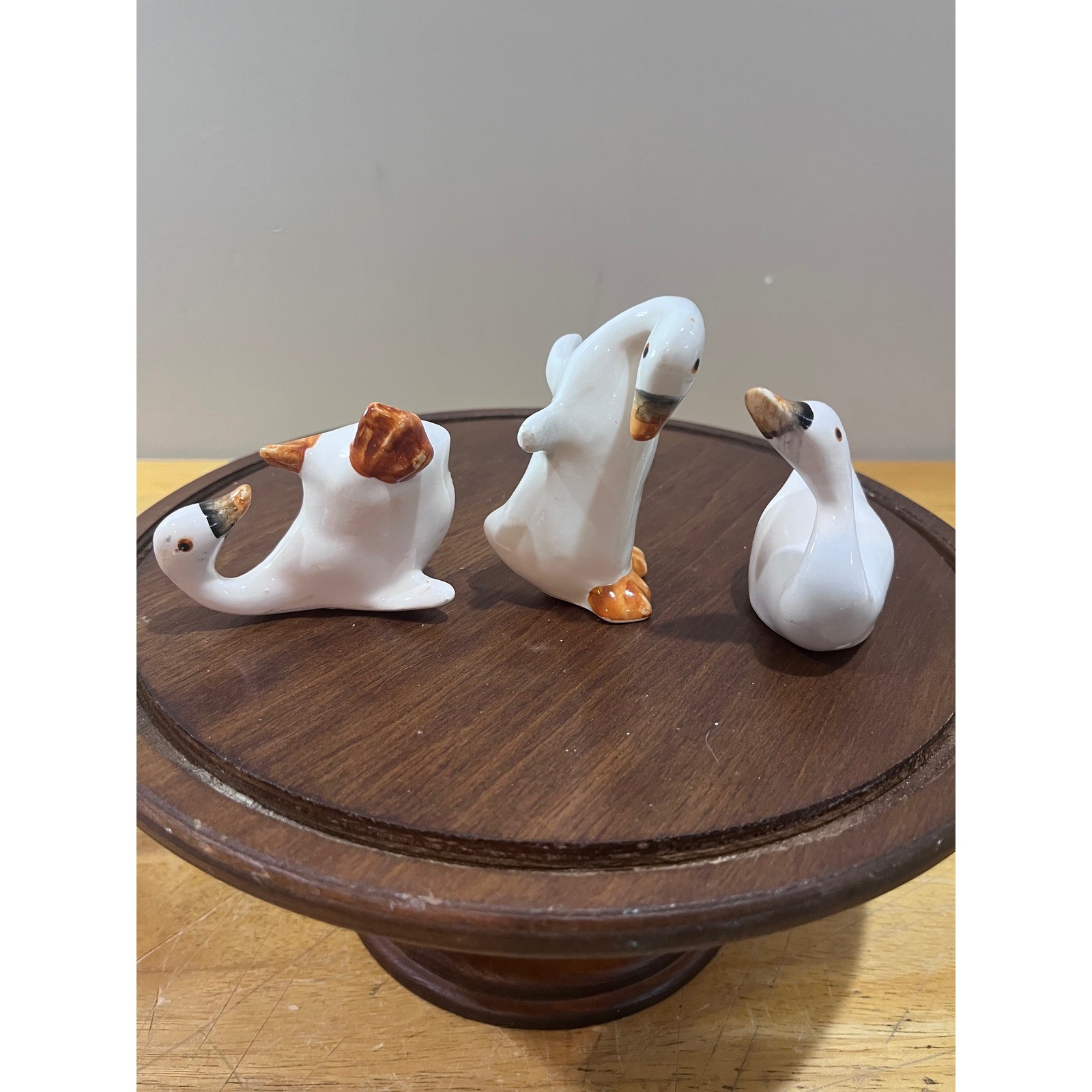 Vtg Ceramic Tumbling Goose Figurines Set of 3 White Farmhouse Cottagecore Decor