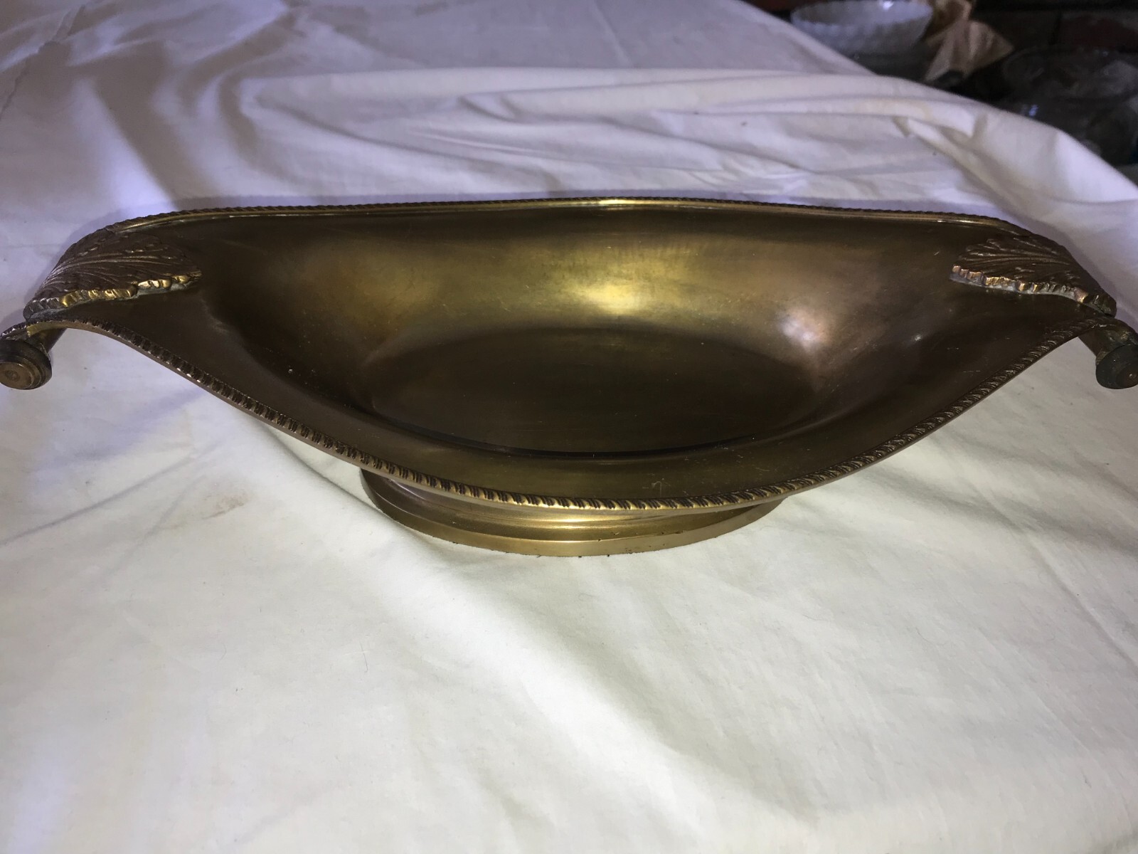 DECORATIVE CRAFTS Inc INDIA Solid BRASS Double Tab Handle DISH Bowl PLATTER 15″L
