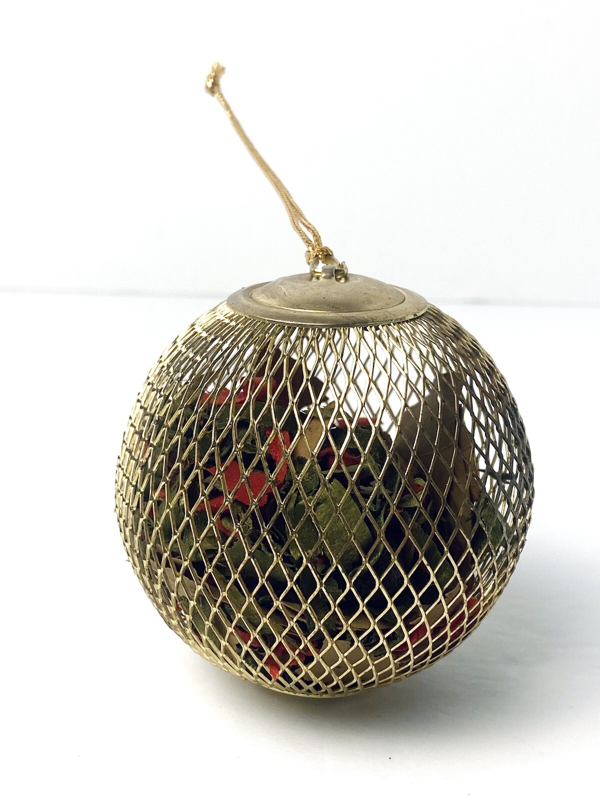 Vintage Wire Mesh Ornament Gold Cage Metal MCM Hollywood Regency Christmas Set 2