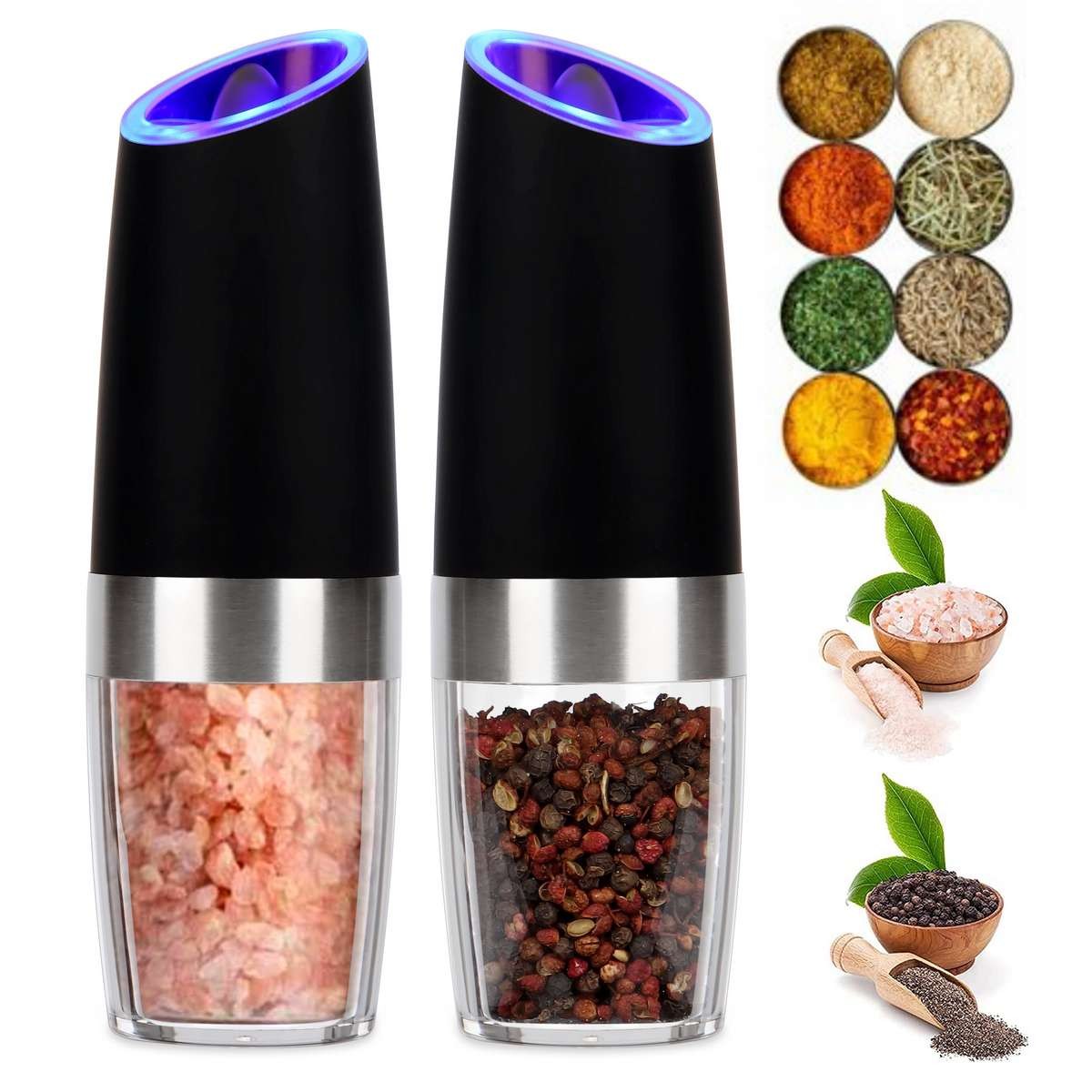 Automatic Gravity Electric Salt Pepper Grinder LED Adjustable Coarseness US