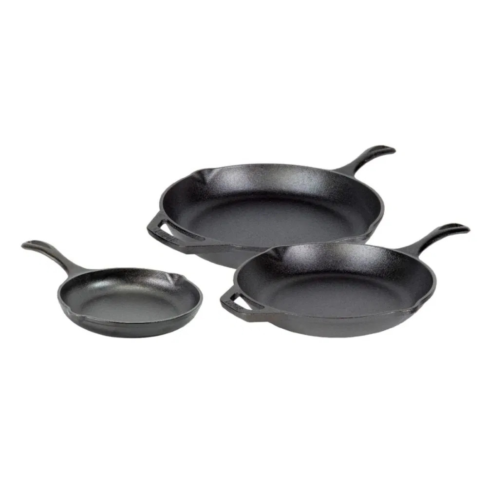 Lodge Chef Collection 3pc Cast Iron Skillet Set: 8, 10, 12 Inch Oven & Grill
