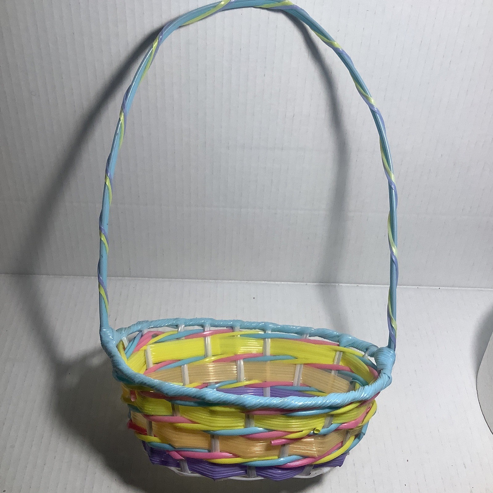 Vintage Plastic Vinyl Easter Basket Pink Yellow Blue Purple