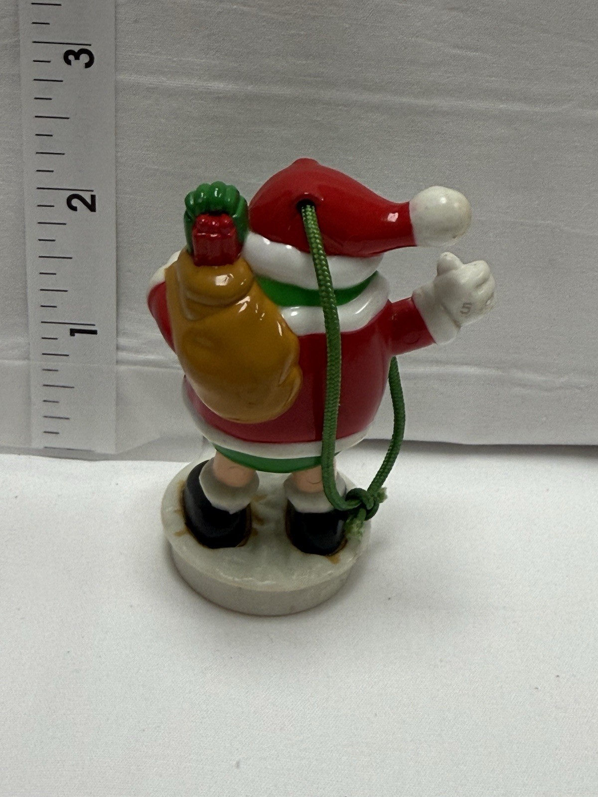M&M’s Green Character Santa Hat Figurine Ornament w/ Hanging Cord 1997