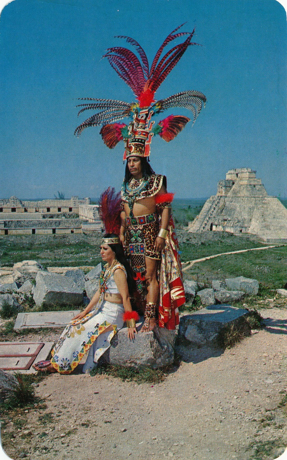 Locals wearing Mayan Dress at Pyramids-Uxmal, Yucatan, Mexico c.1960s