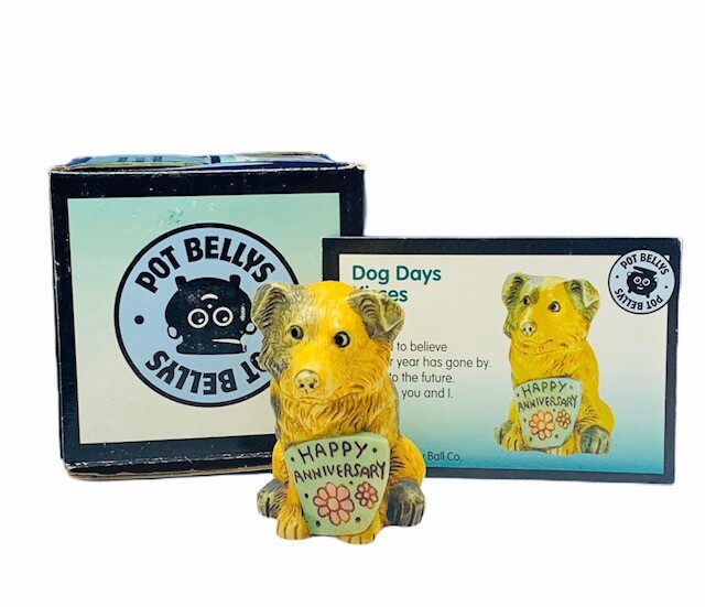 Harmony Kingdom box figurine pot belly nib Dog Days Kisses Happy Anniversary 5A