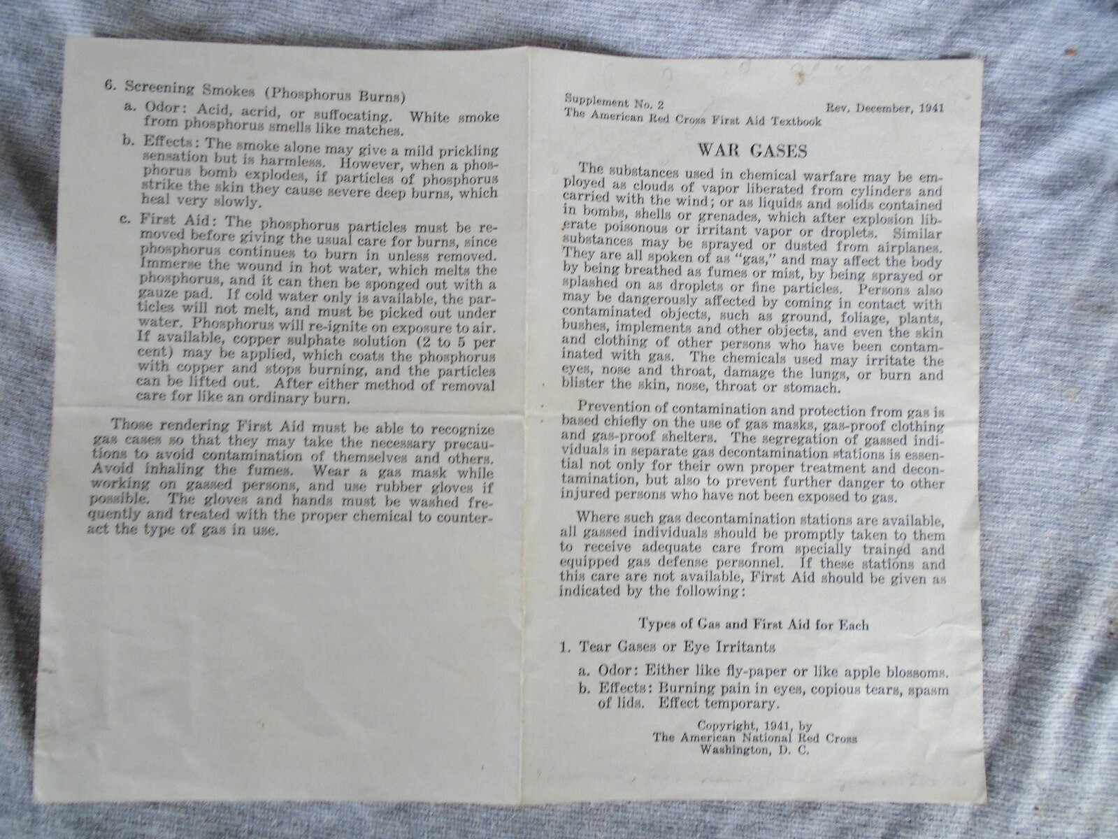 American Red Cross 1941 sheet on war gases