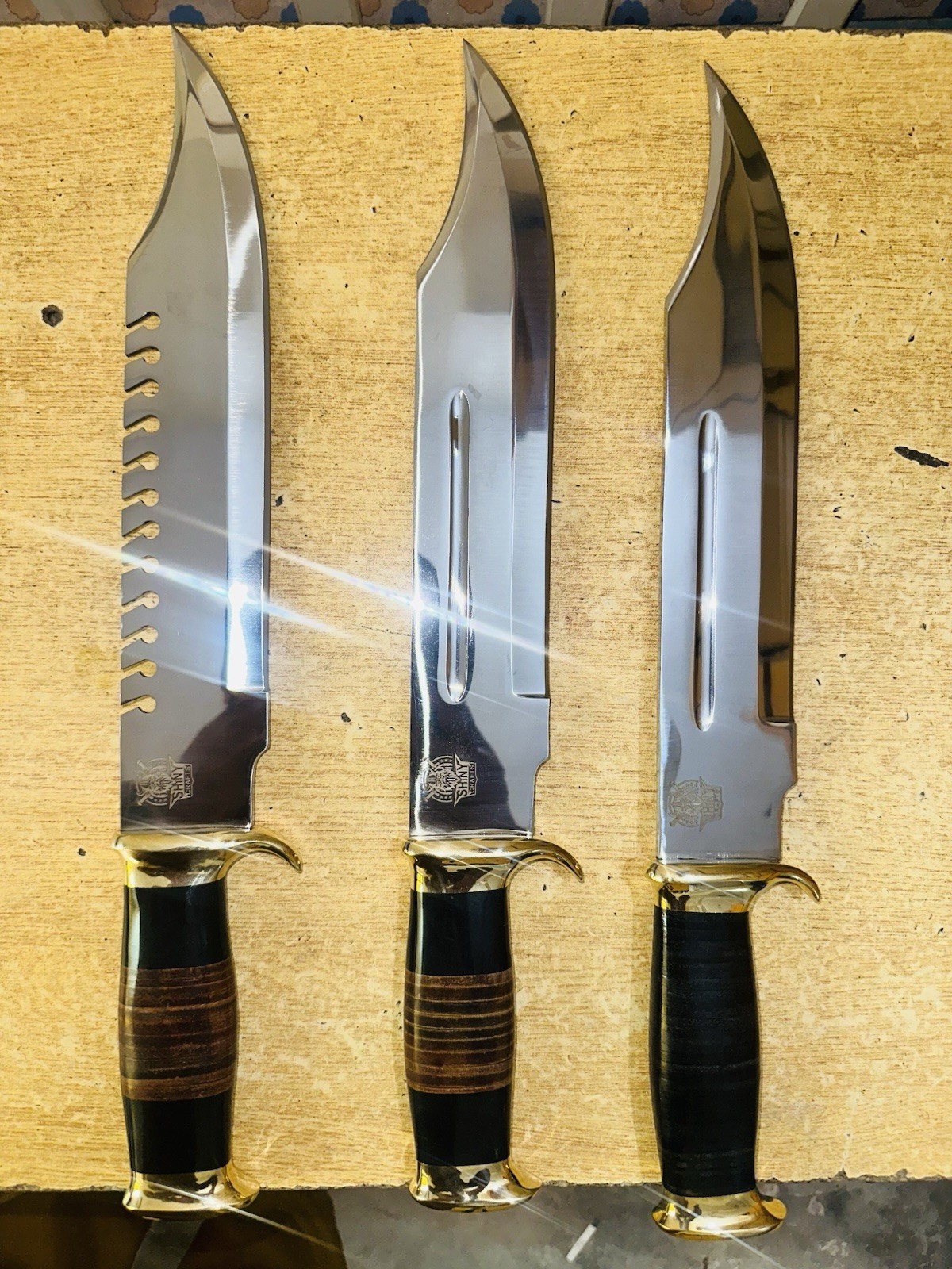 3 SetCustom Handmade Carbon Steel Blade Crocodile Dundee High Polish Bowie Knife