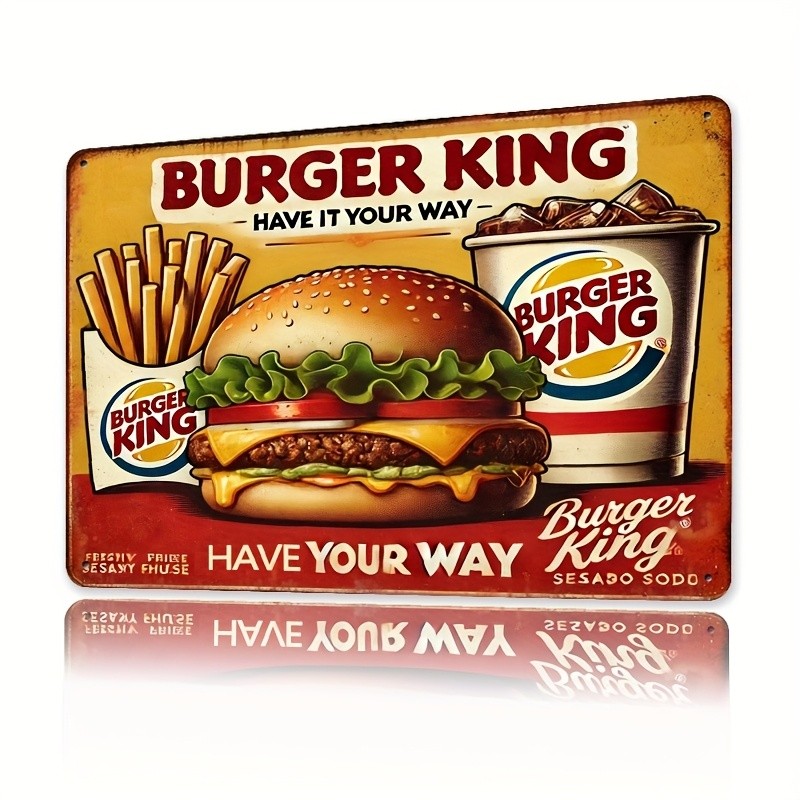 1pc Vintage Burger King Metal Wall Sign, Tin Metal Signs 8×12 Inches – Retro Fas