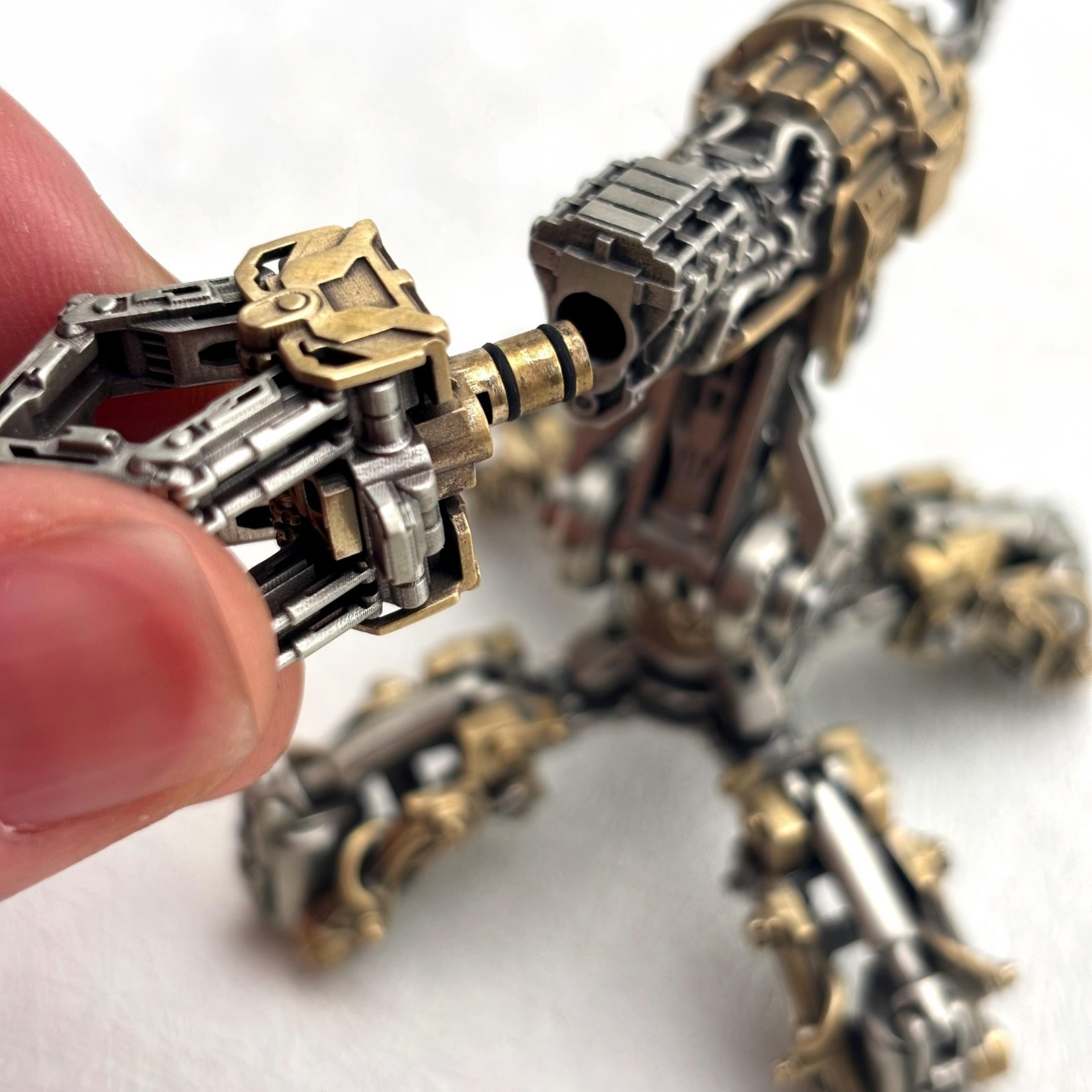 Steampunk Mechanical Arm Robot Figurine Brass White Bronze Poseable Pen Holder