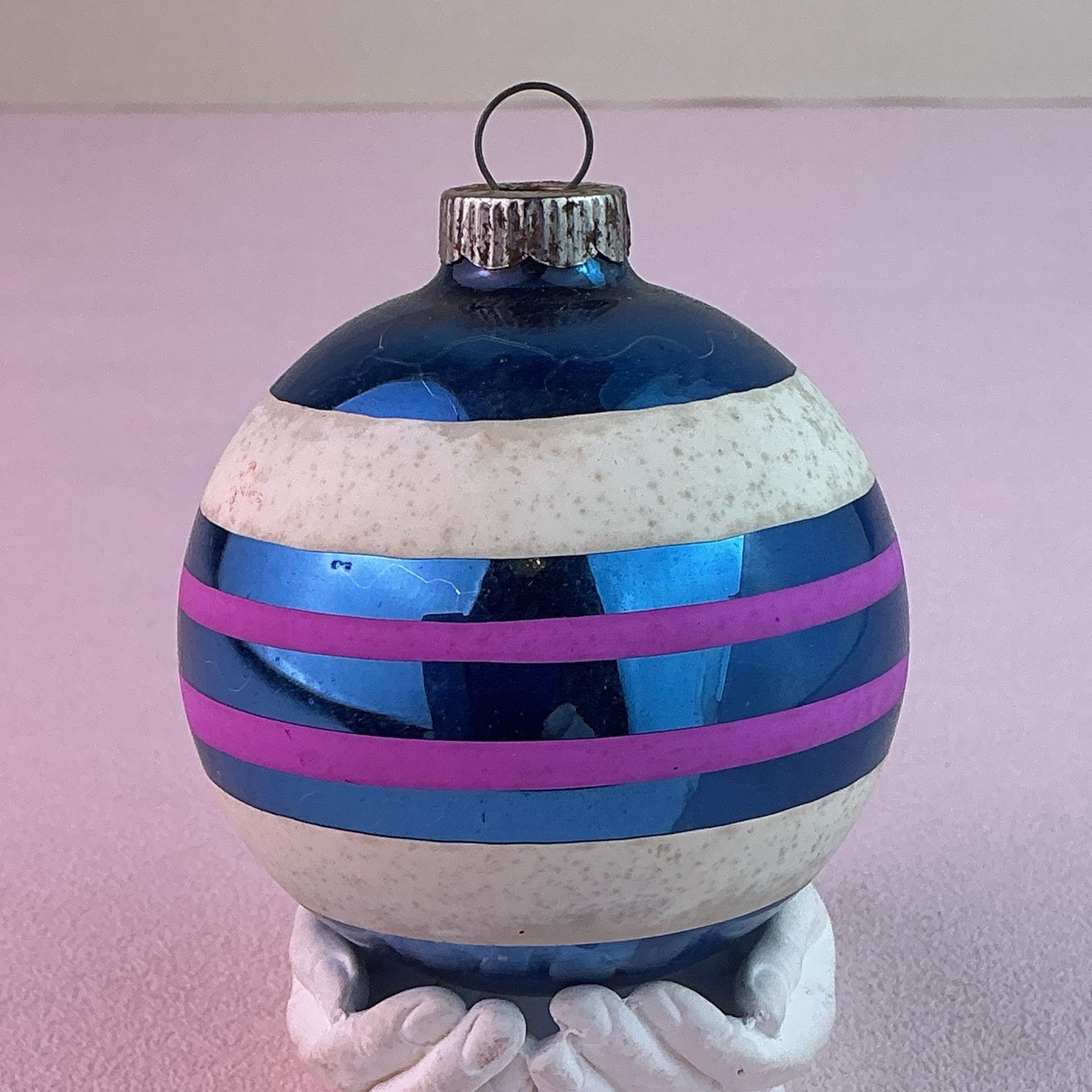 Vintage 1950’s Shiny Brite Mercury Glass & Multi-Color Striped Ornament*3”H*
