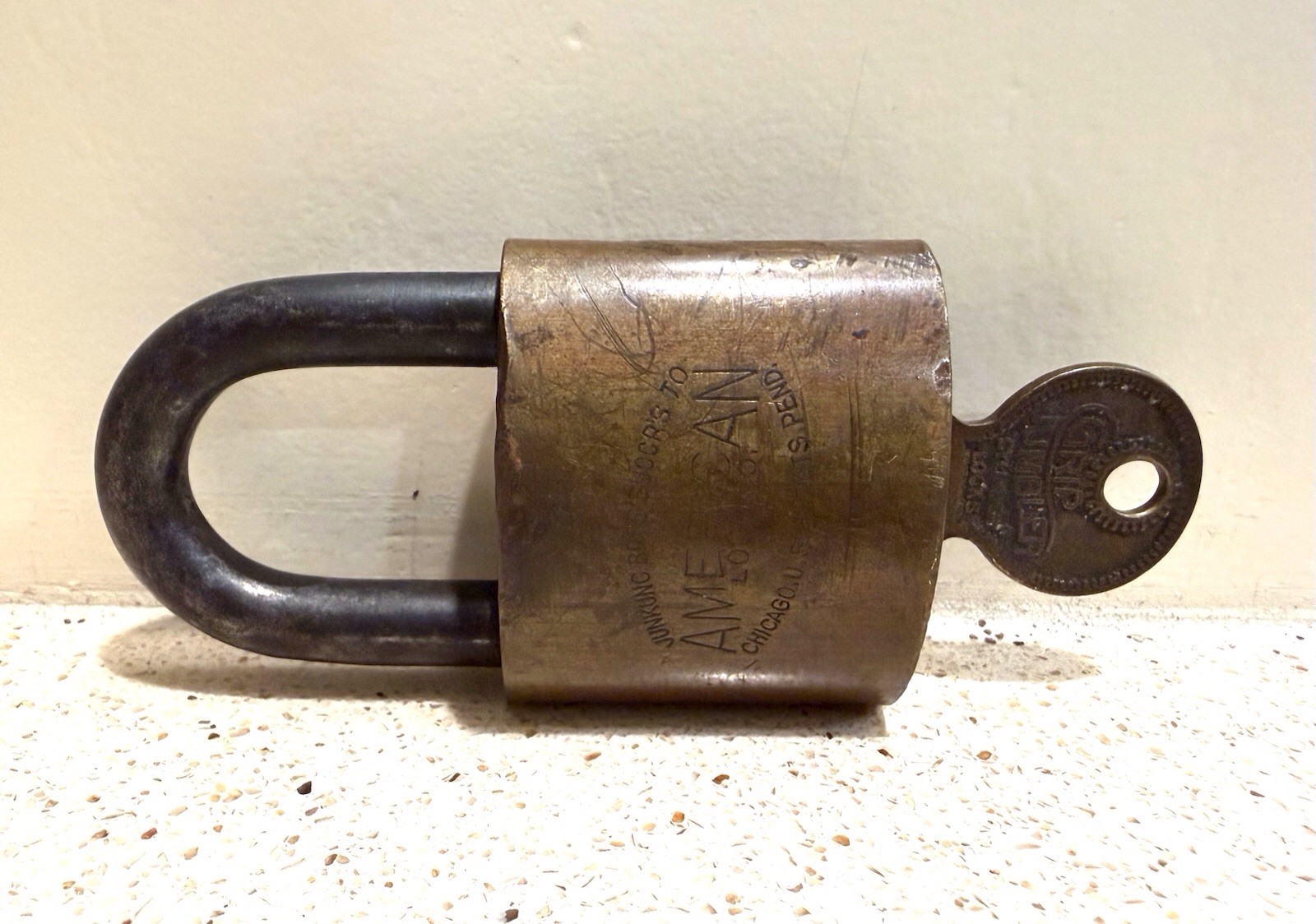 Vintage Antique Junkunc Bros. American Lock Chicago U.S. Padlock w/ Key Works!