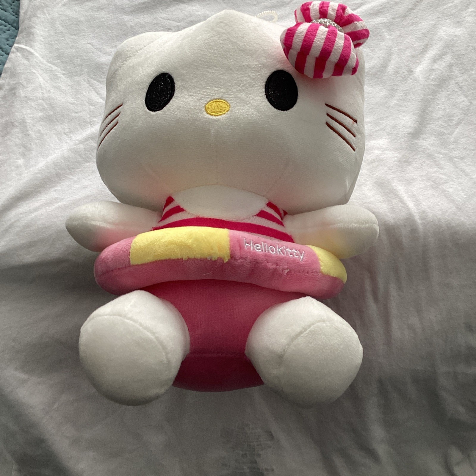 Sanrio Hello Kitty Plush Toy Pink Striped Bow Swim Ring Polyvinyl Chloride
