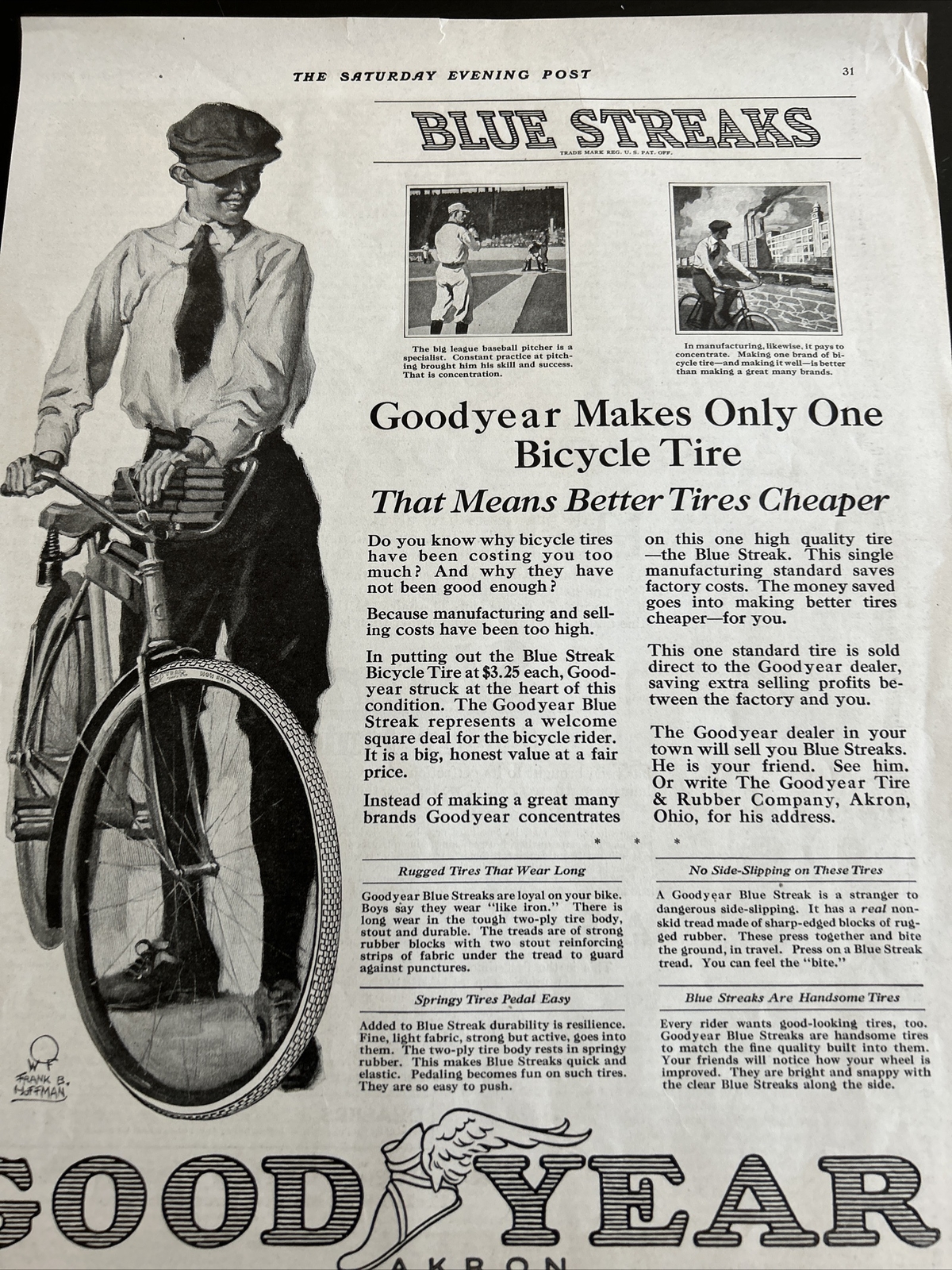 Newspaper Print Ad – Goodyear Bicycle Tire Blue Streak Collectible