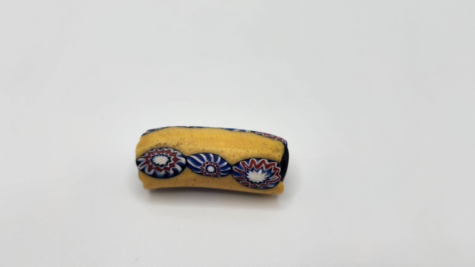 African Trade Bead Millefiori Yellow Blue Red White