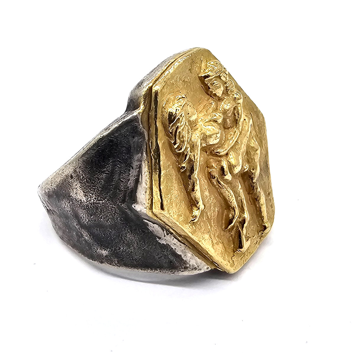 100 BC Ancient High Carat GOLD Silver Roman Greek Ring Erotic Motive Artifact