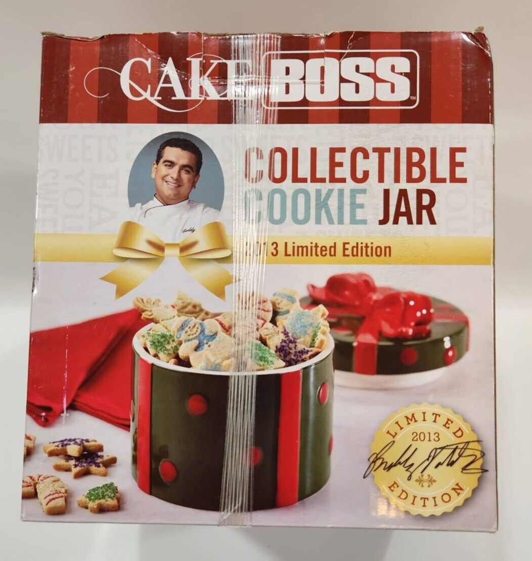 Cake Boss 2013 Cookie Jar Green Red Bow Holiday Gift Buddy Velastro LE New