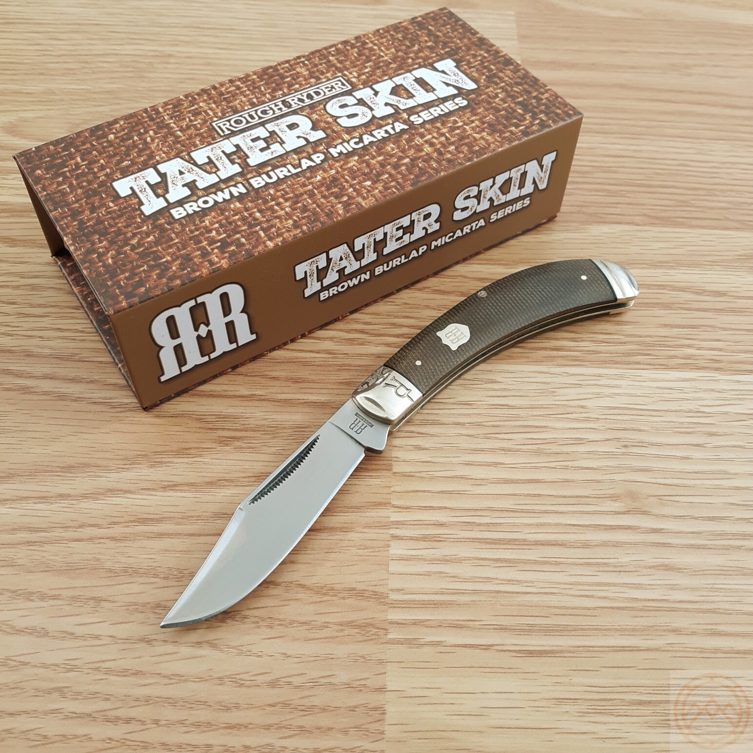 Rough Ryder Bow Trapper Folding Knife 3″ 440 Steel Blade Brown Micarta Handle